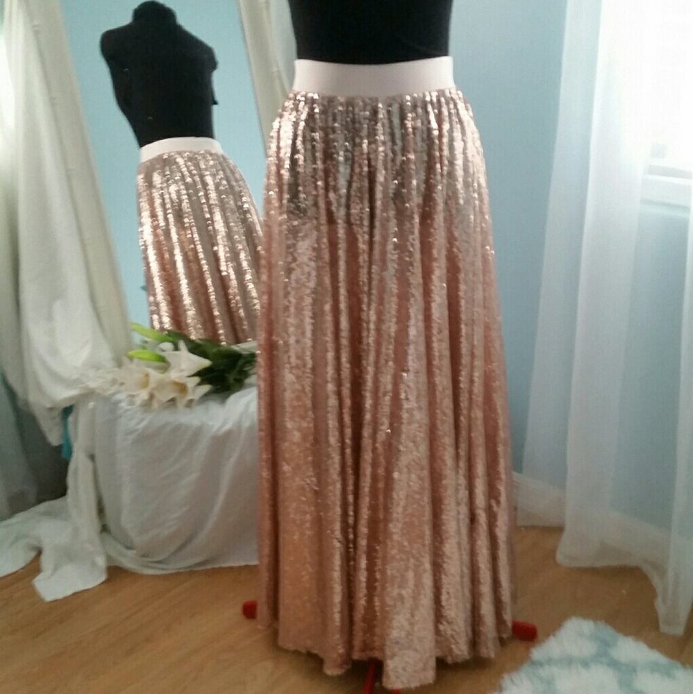 *Maxi Rose Gold Full Circle Sequin Skirt*